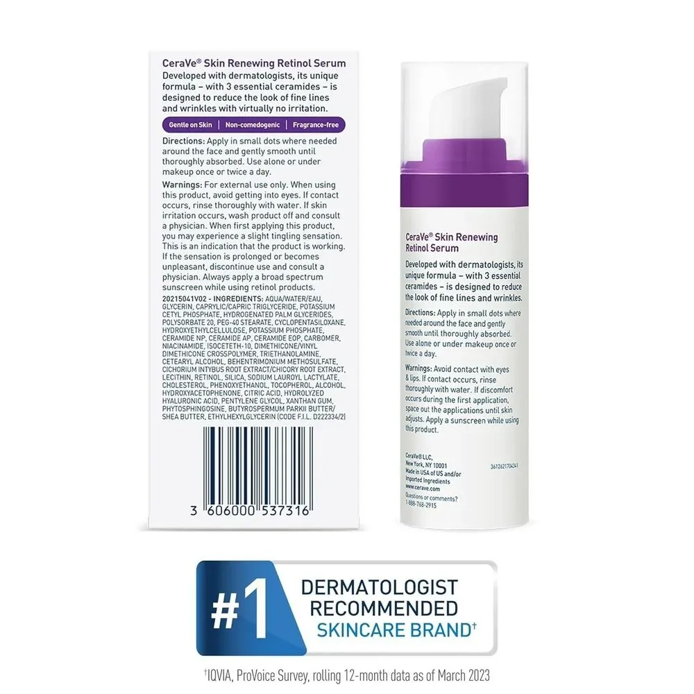 CeraVe Retinol Serum Face Niacinamide & Hyaluronic Acid Brightening Serum 1 oz